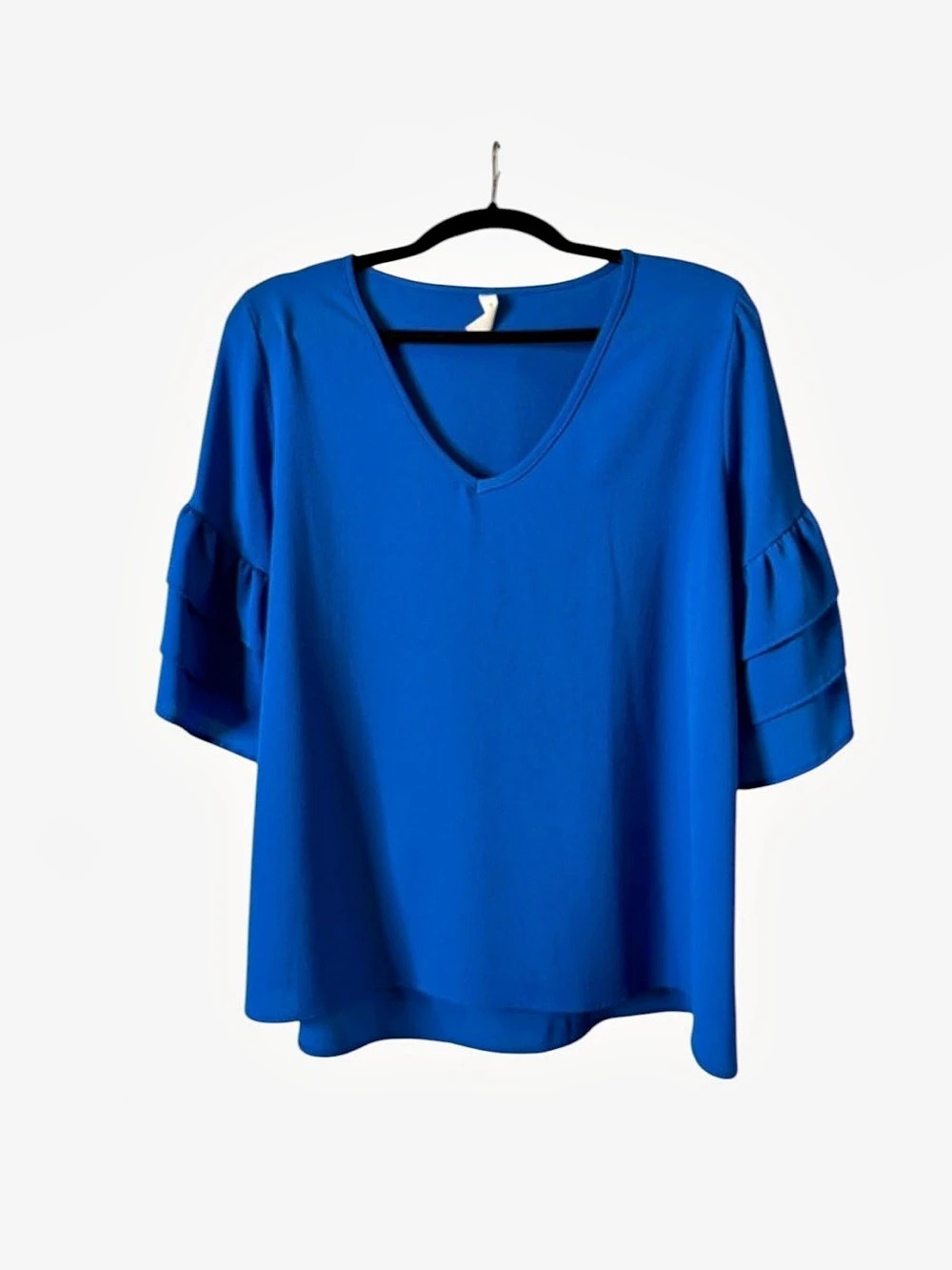 Tyche T-4127 Ruffle Sleeve Blouse in Blue Size Large Like New